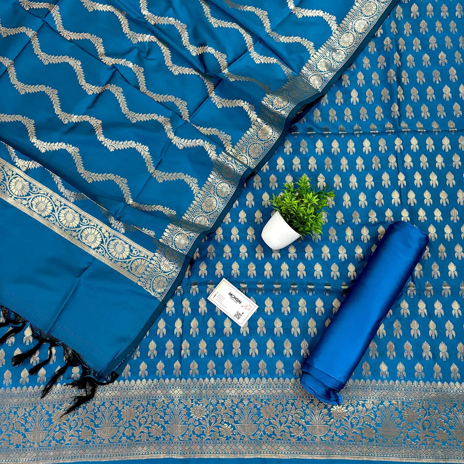 Firozi Rocket Buti Satin Silk Banarasi Suit