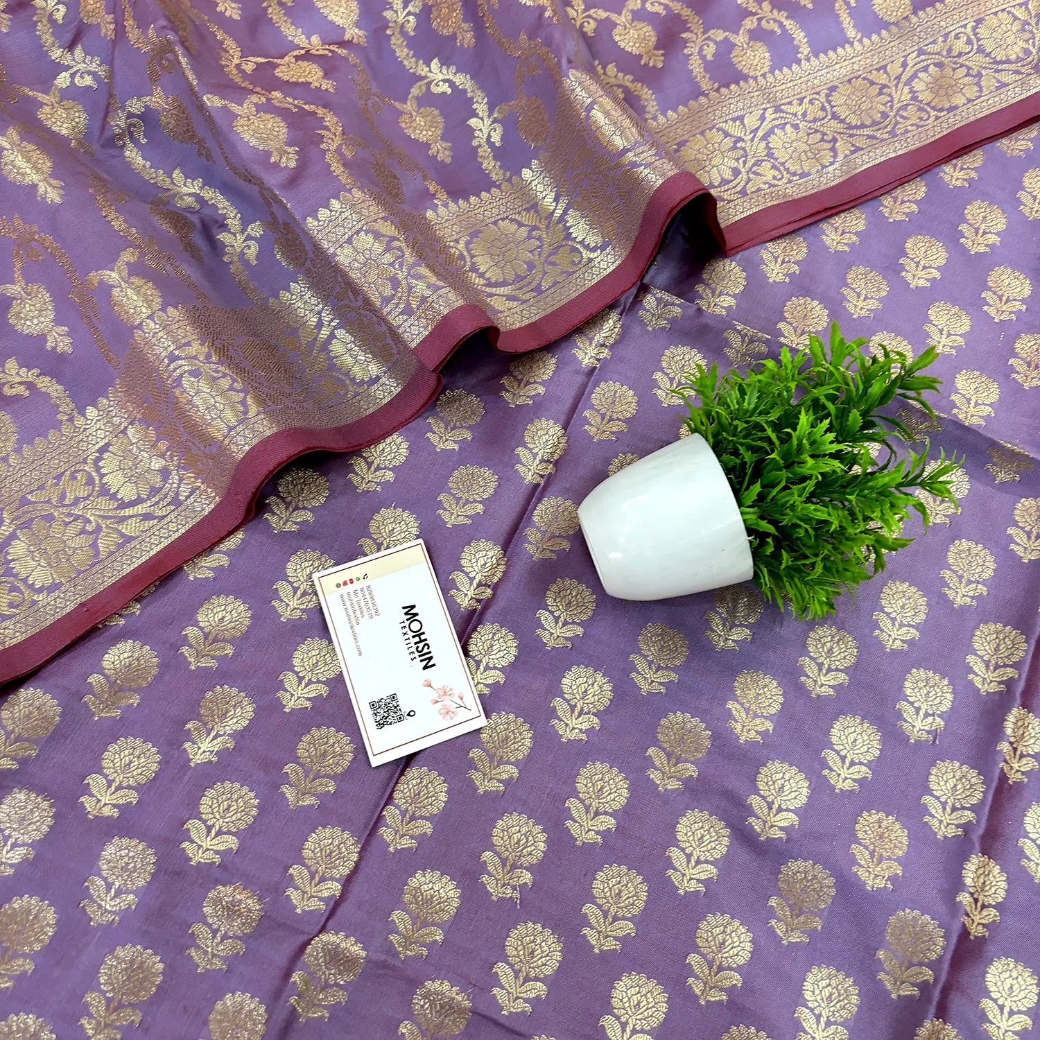 Lavender Sunflower Katan Silk Banarasi Suit