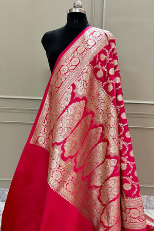 Light Red Murmuri Jaal Katan Silk Banarasi Saree