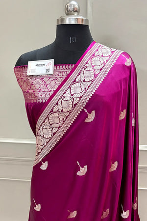 Magenta Jellyfish Buti Katan Silk Banarasi Saree