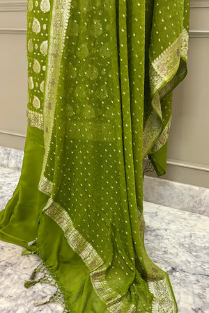 Mehendi Patta Siroski Stone Georgette Silk Banarasi Suit