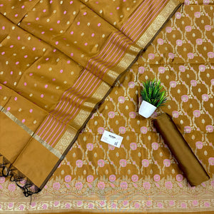 Mustard Golden Zari Satin Silk Banarasi Suit