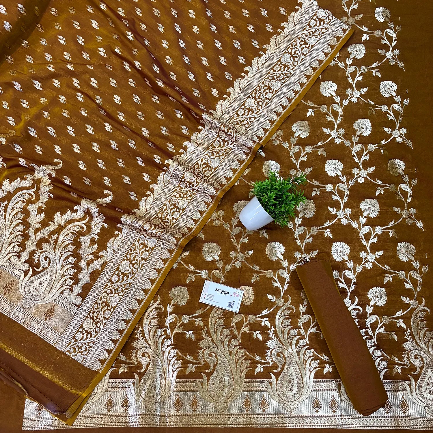 Mustard Golden Zari Katan Silk Banarasi Suit