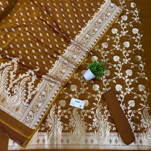 Mustard Golden Zari Katan Silk Banarasi Suit