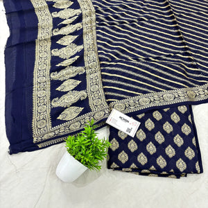 Navy Blue Jaguar Buti Georgette Silk Banarasi Suit