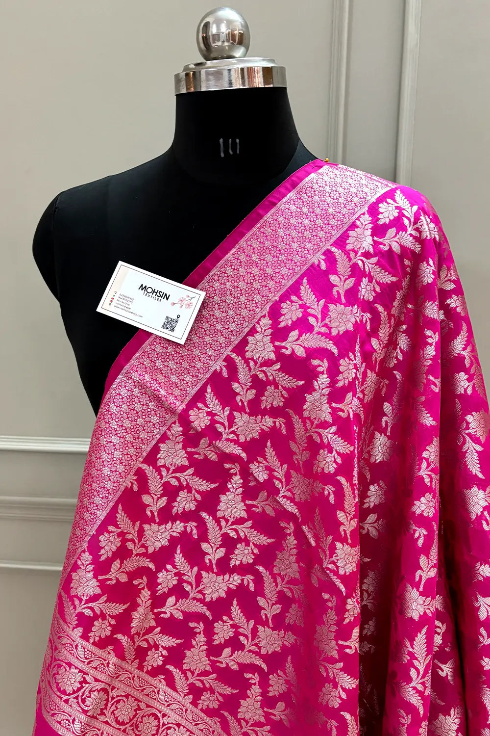 Pink Golden Zari Katan Silk Banarasi Dupatta