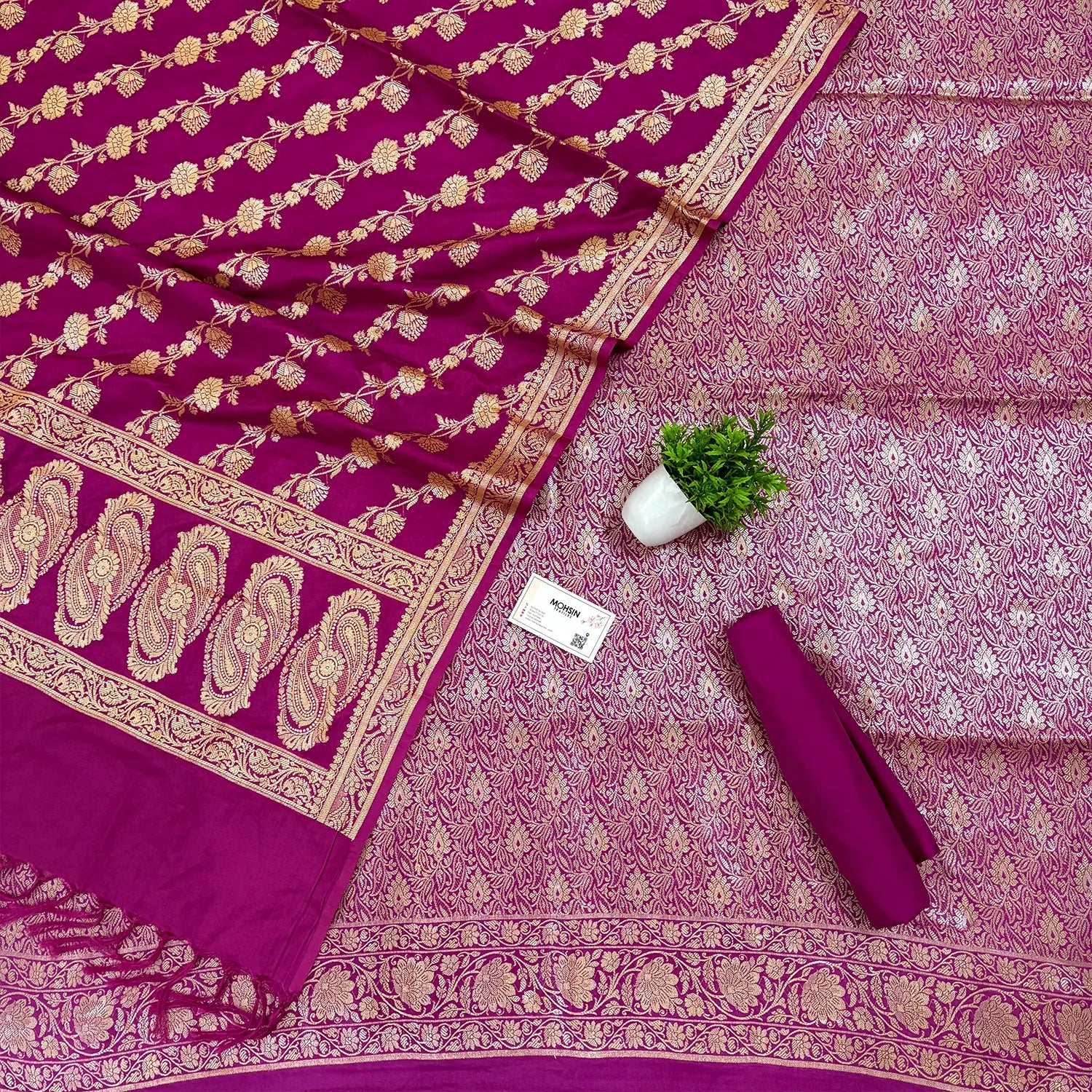 Pink Golden Zari Katan Silk Banarasi Suit
