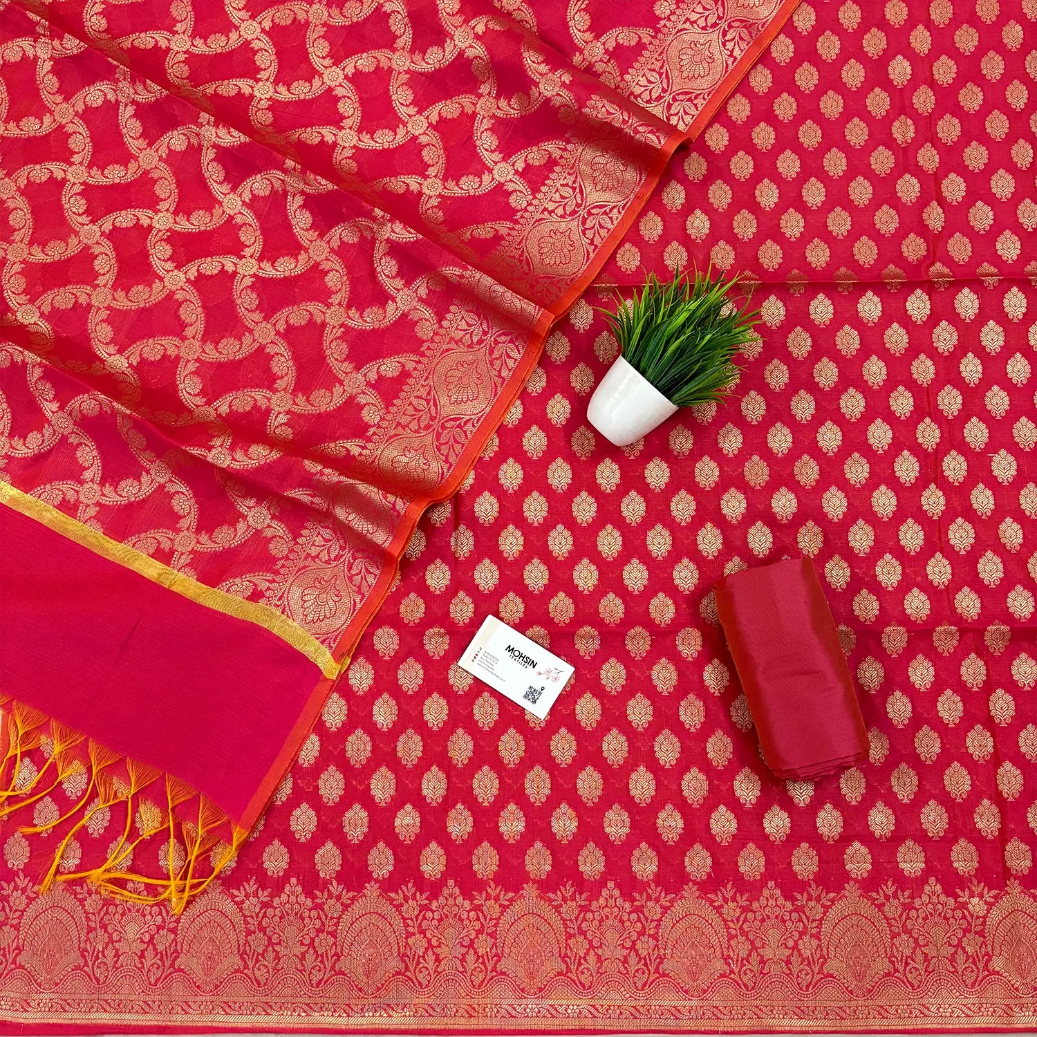 Pink Golden Zari Resham Silk Banarasi Suit