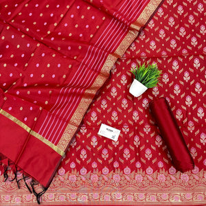 Red Golden Zari Satin Silk Banarasi Suit