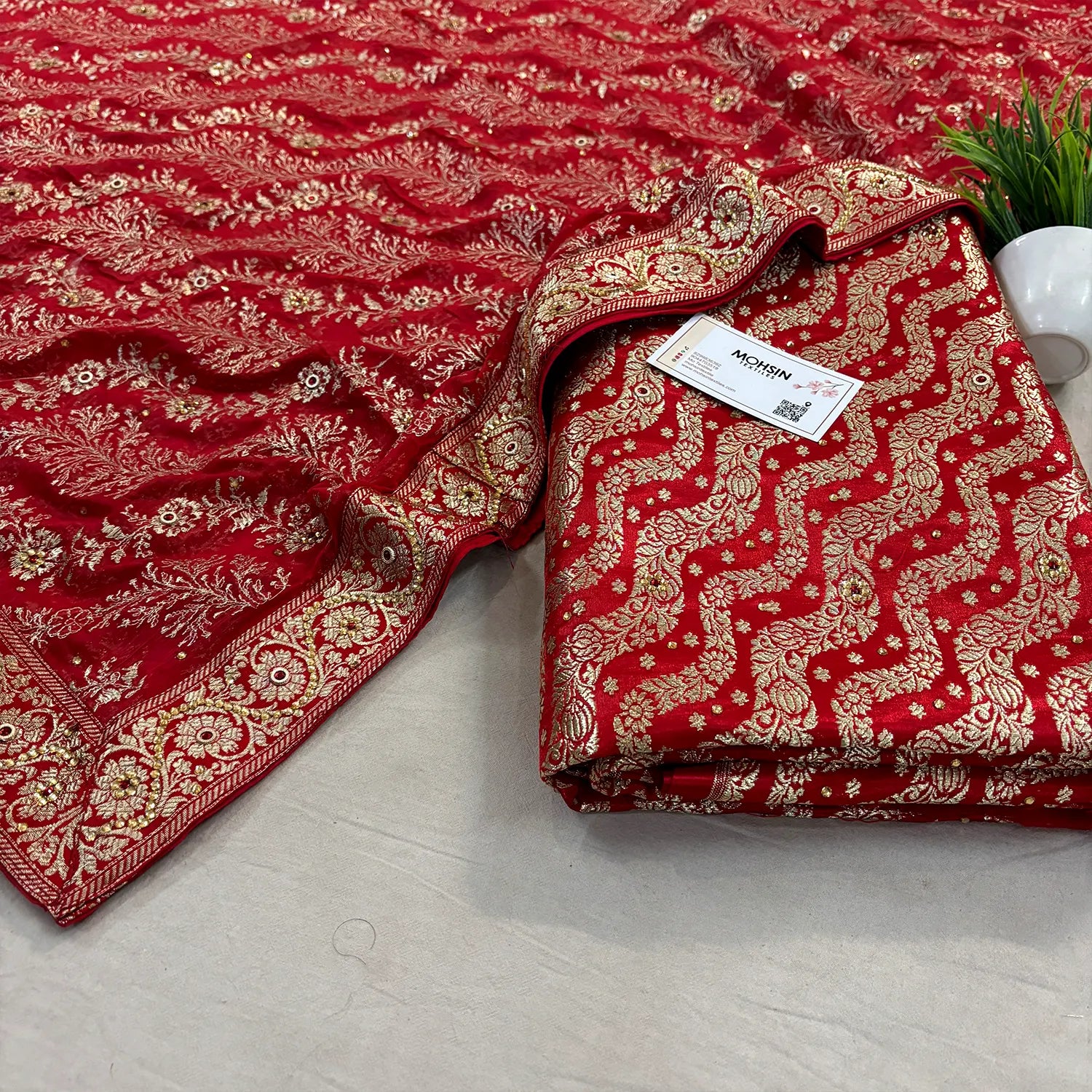 Red Jharna Laher Stone Work Kimkhab Silk Banarasi Gharara