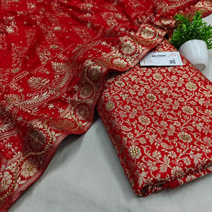 Red Stone Work Kimkhab Silk Banarasi Gharara