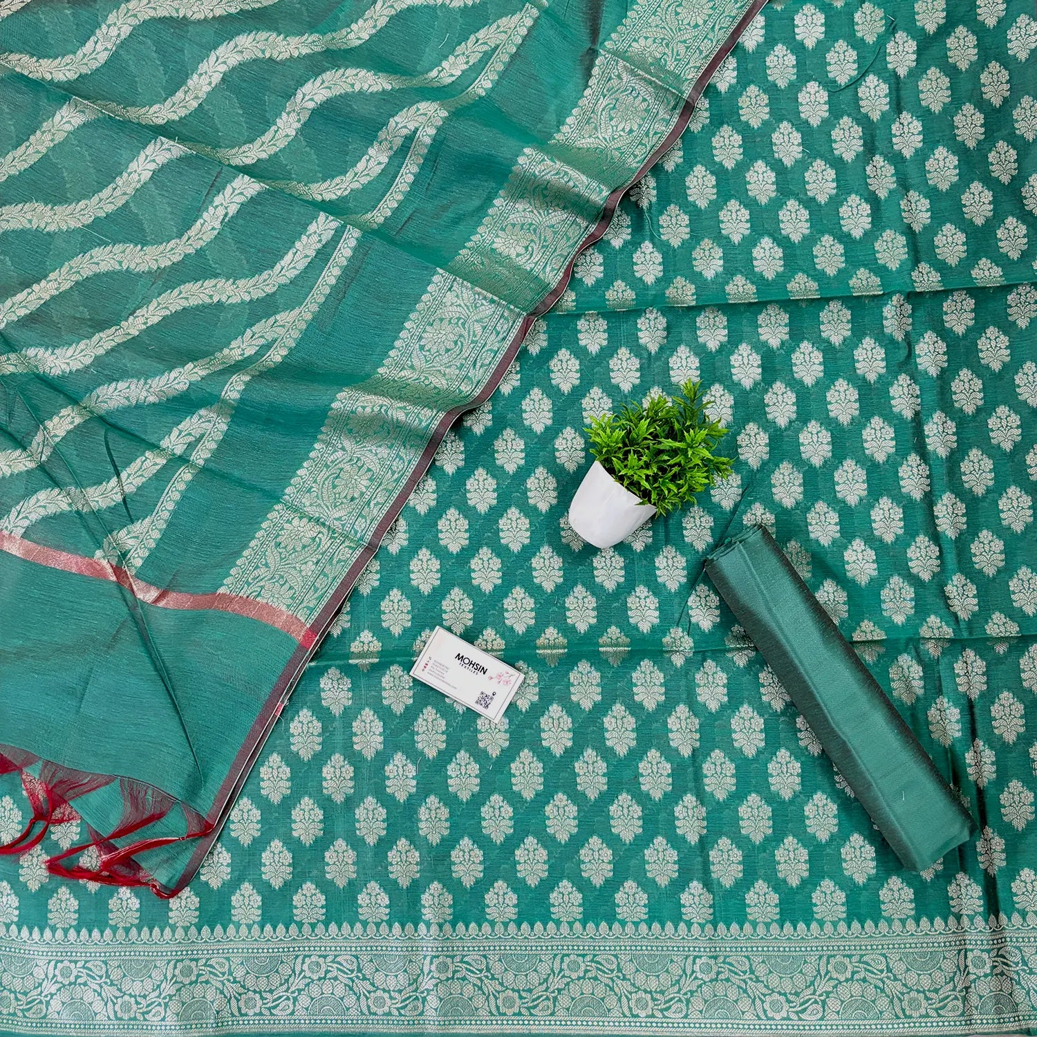 Sea Green Tri Phool Banarasi Silk Suit