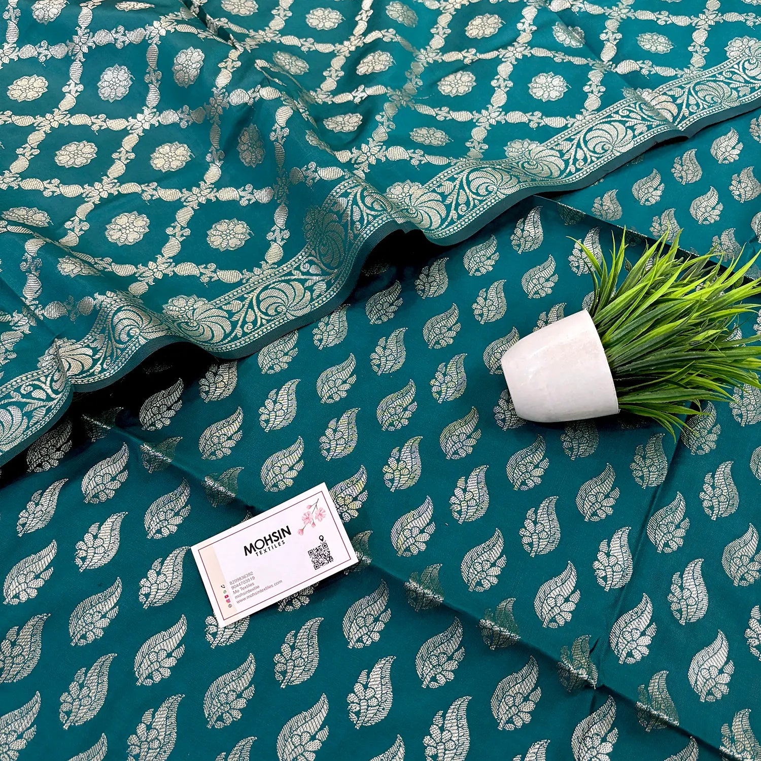 Teal Agnipath Buti Satin Silk Banarasi Suit