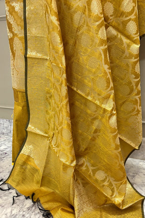 Yellow Mustard Kalgha Laheriya Banarasi Silk Suit