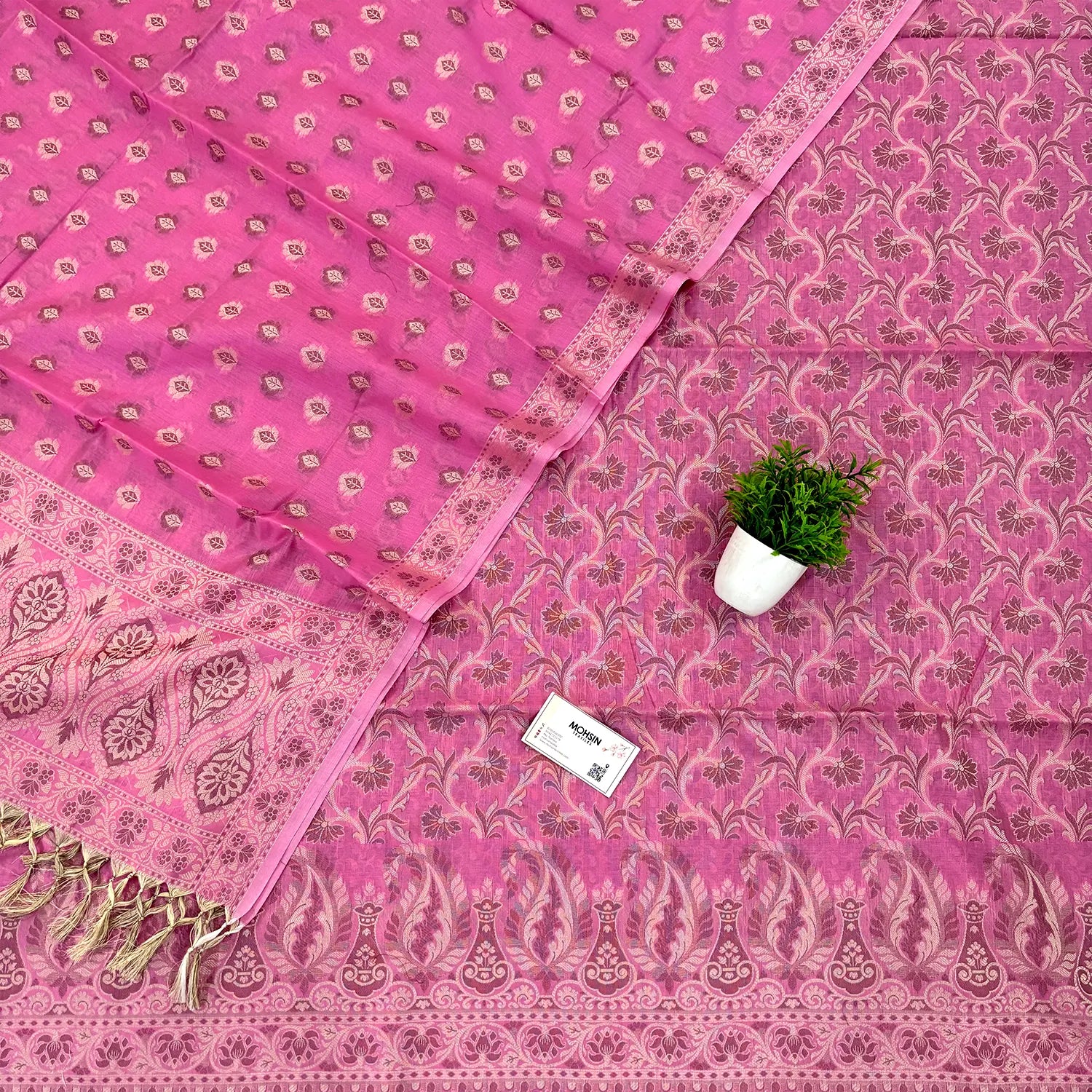 Pink Surahi Jaal Cotton Silk Banarasi Suit
