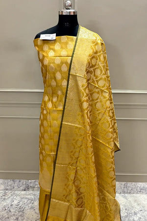 Mustard Kalgha Buti Banarasi Silk Suit