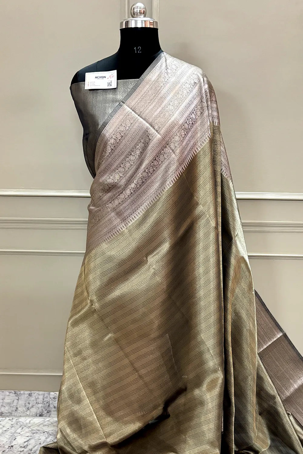 Beige Golden Zari Tissue Silk Banarasi Saree