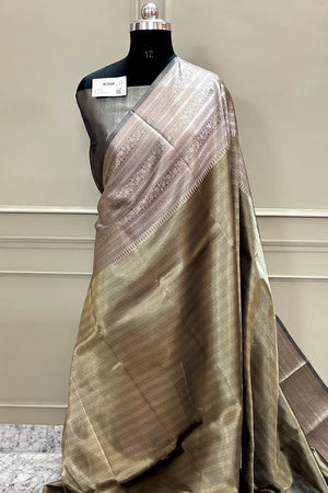 Beige Golden Zari Tissue Silk Banarasi Saree