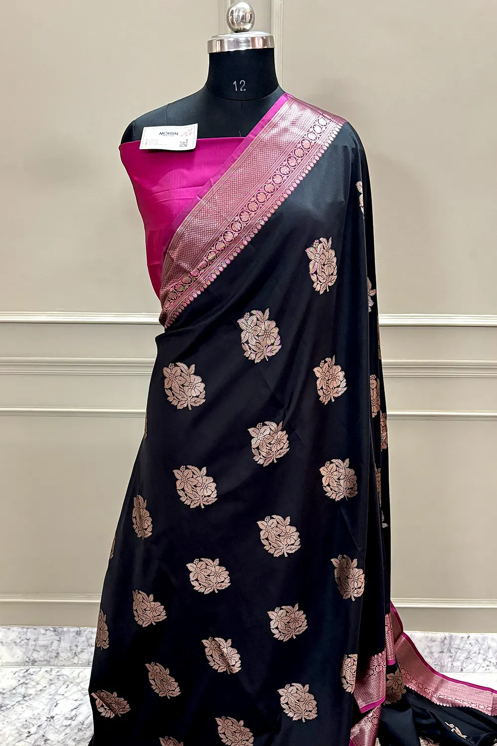 Black and Pink Golden Zari Banarasi Silk Saree