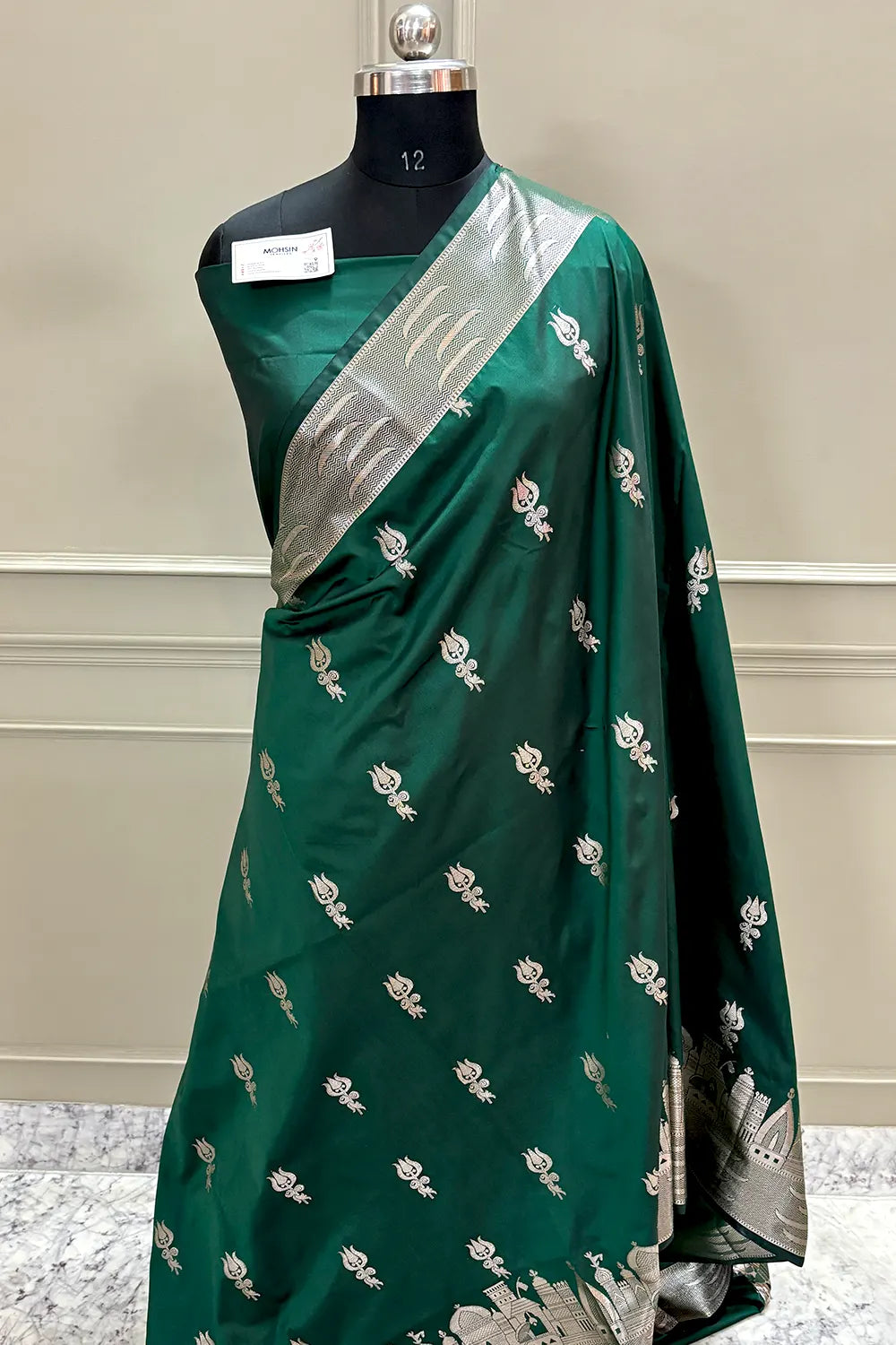 Bottle Green Kalyug Satin Silk Banarasi Saree