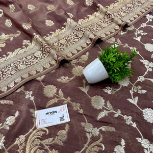 Dusty Peach Golden Zari Katan Silk Banarasi Suit