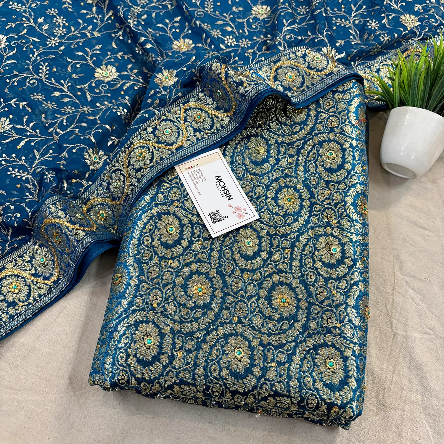 Firozi Murrah Jaal Stone Work Kimkhab Silk Banarasi Gharara