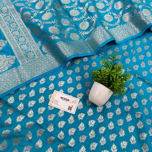 Firozi Tedhi Patti Katan Silk Banarasi Suit