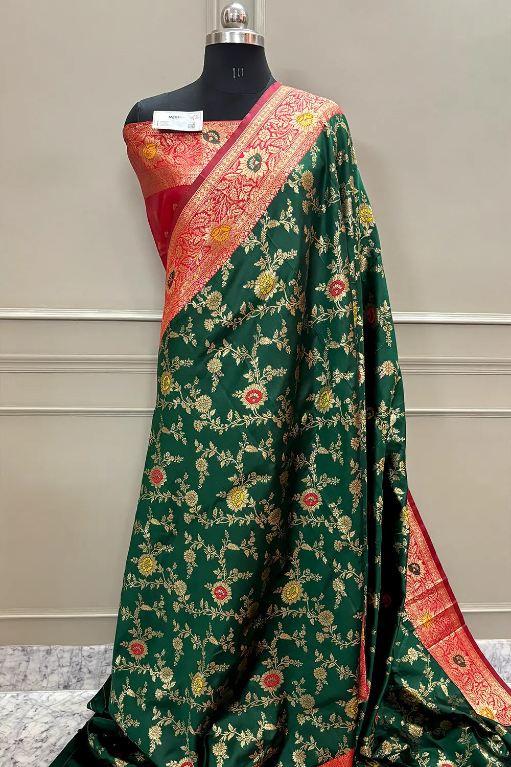 Green and Red Golden Zari Silky Banarasi Saree