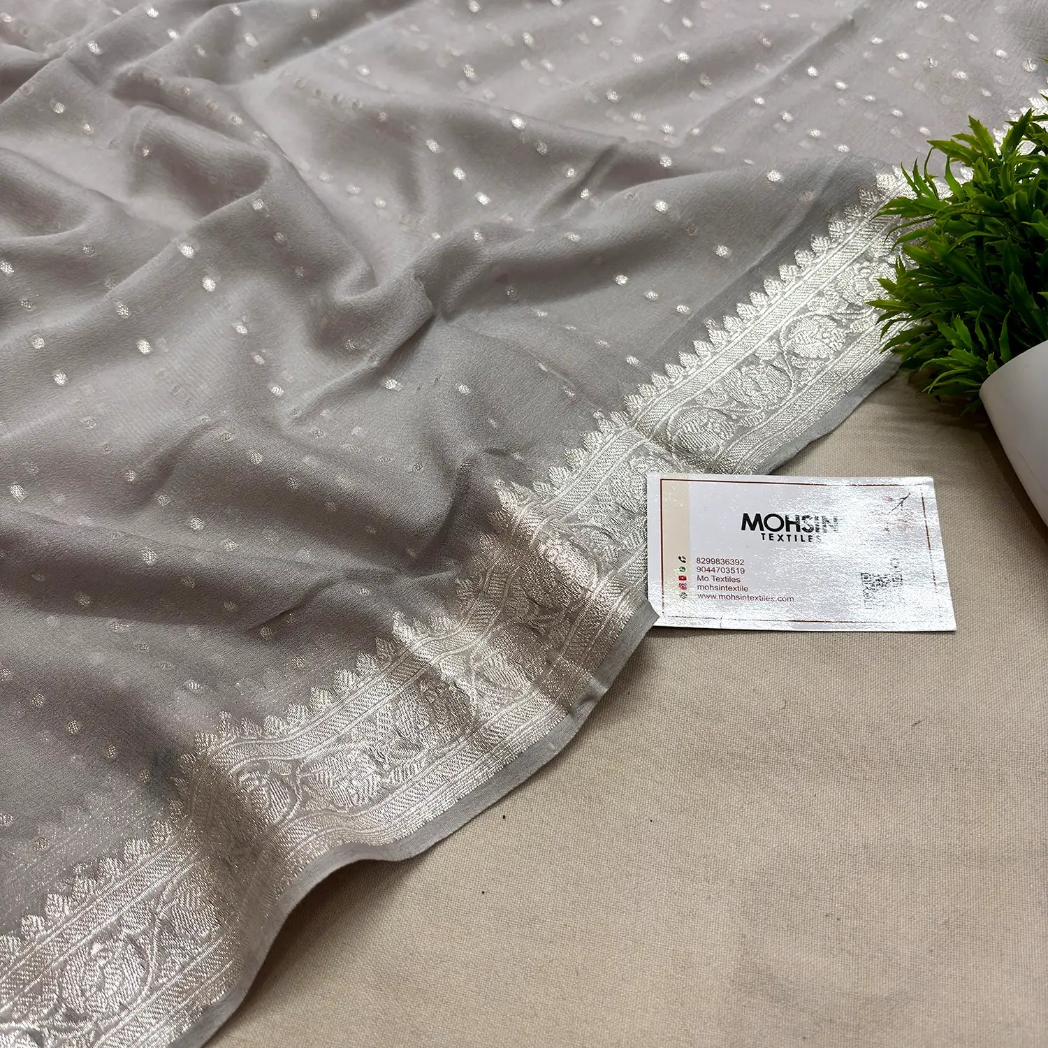 Grey Chunri Georgette Silk Banarasi Dupatta