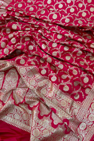 Light Red Murmuri Jaal Katan Silk Banarasi Saree