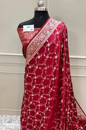 Maroon Albeli Jaal Katan Silk Banarasi Saree