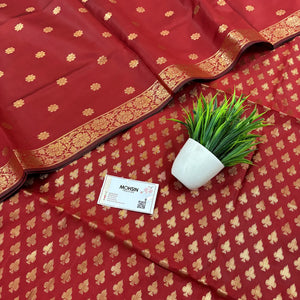 Maroon Chidiya Buti Satin Silk Banarasi Suit