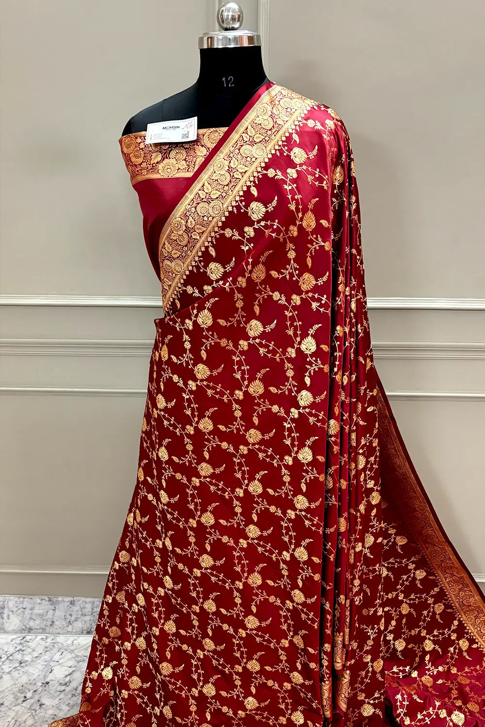 Maroon Jangla Katan Silk Banarasi Saree