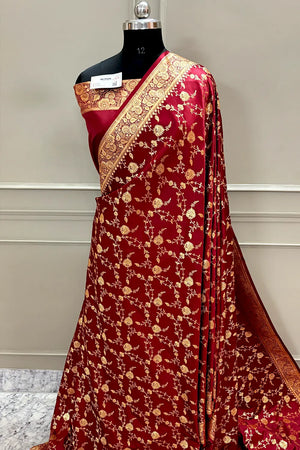 Maroon Jangla Katan Silk Banarasi Saree
