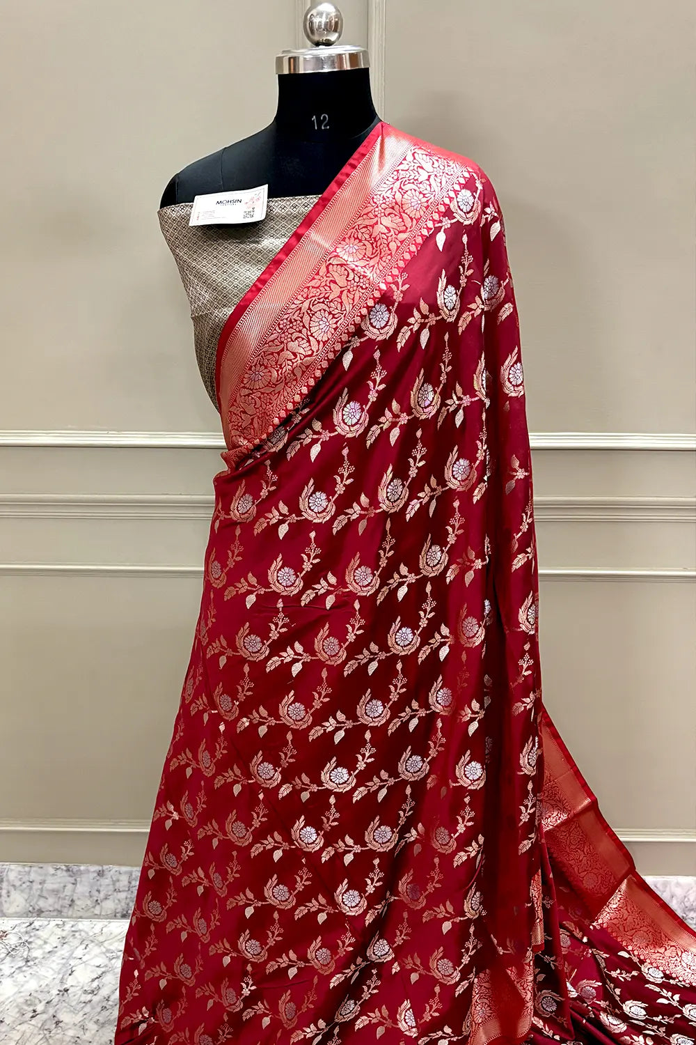 Maroon and Bottle Green Golden Zari Banarasi Silk Saree