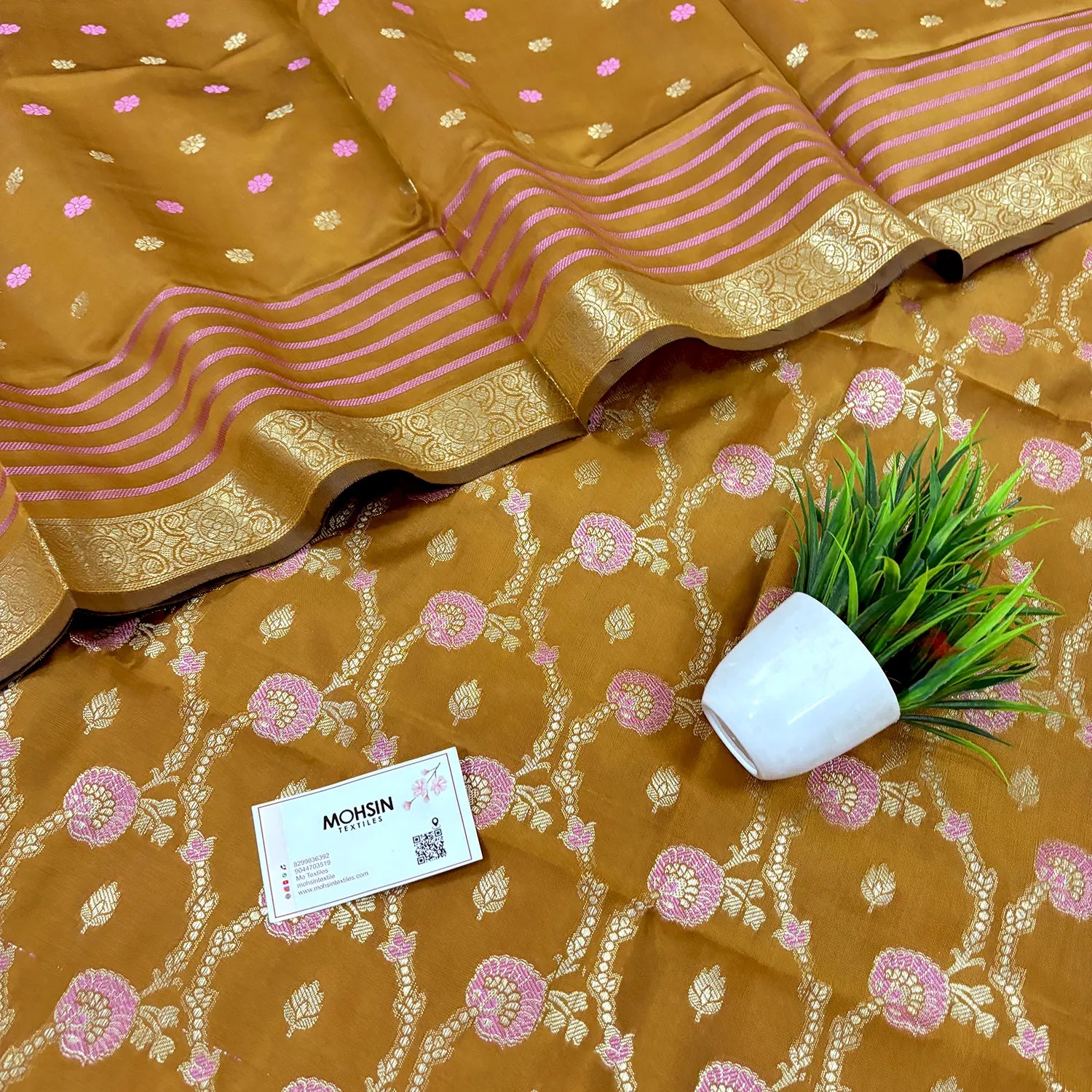 Mustard Golden Zari Satin Silk Banarasi Suit