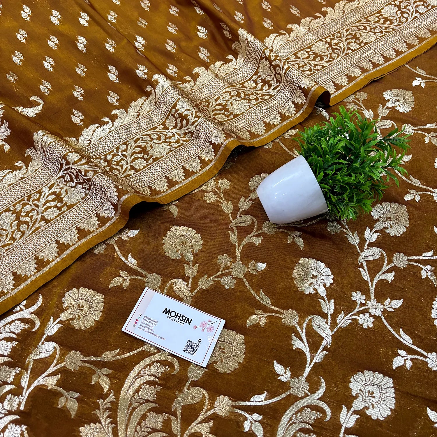 Mustard Golden Zari Katan Silk Banarasi Suit