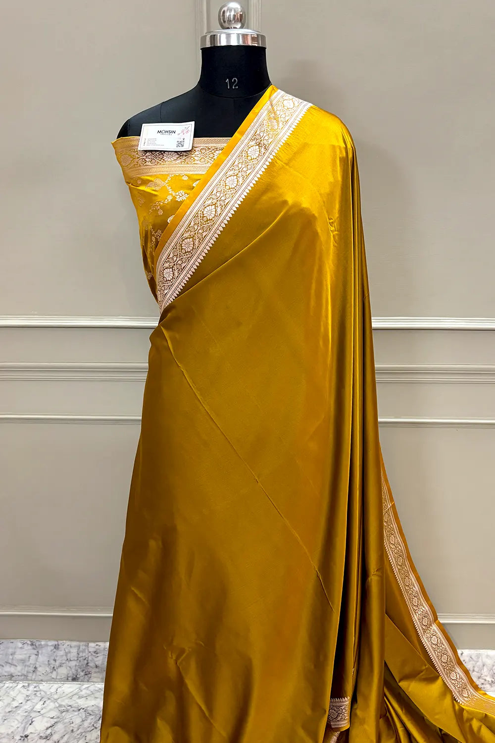 Mustard Zari Border Katan Silk Banarasi Saree