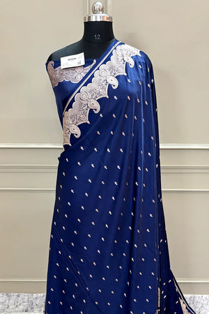 Navy Blue Deepak Buti Katan Silk Banarasi Saree