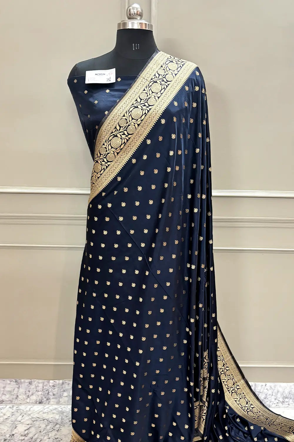 Navy Blue Golden Zari Katan Silk Banarasi Saree