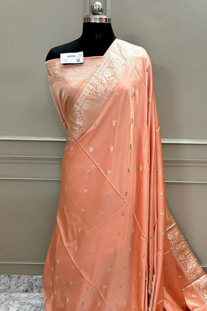 Peach Babu Buti Katan Silk Banarasi Saree