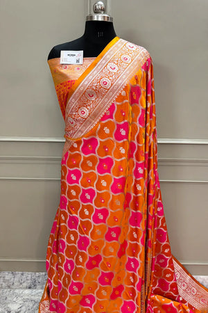 Peach Ghulam Buti Katan Silk Banarasi Saree