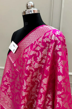 Pink Golden Zari Katan Silk Banarasi Dupatta