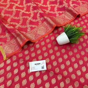 Pink Golden Zari Resham Silk Banarasi Suit