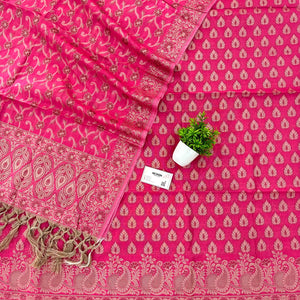 Pink Kacchi Carry Patta Cotton Silk Banarasi Suit