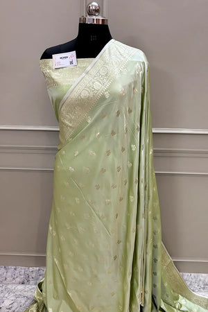 Pista Chaman Buti Katan Silk Banarasi Saree