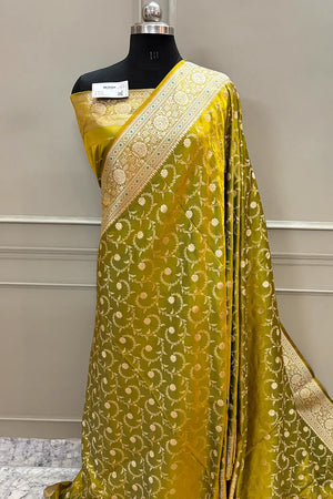 Pista Eragon Jaal Katan Silk Banarasi Saree