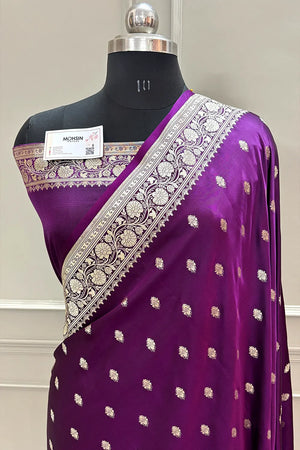 Purple Flying Buti Katan Silk Banarasi Saree