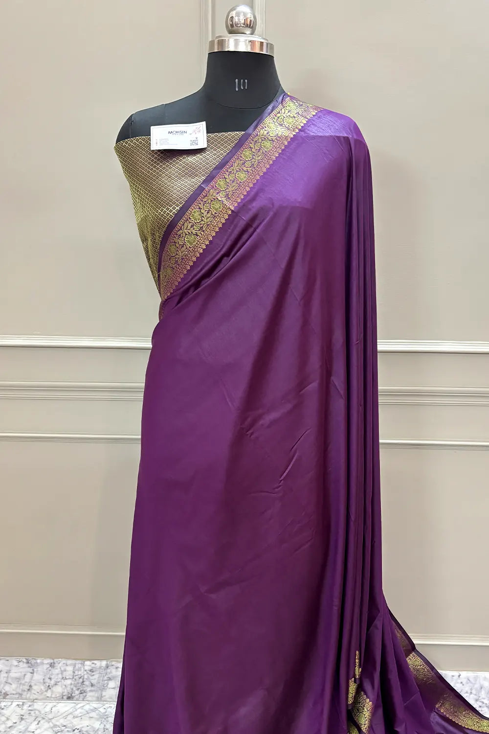Purple Plain Golden Zari Silky Banarasi Saree