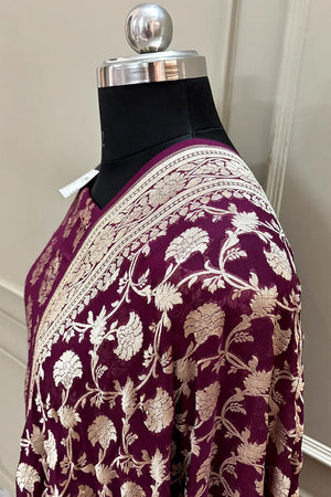 Purple Pure Georgette Silk Banarasi Suit